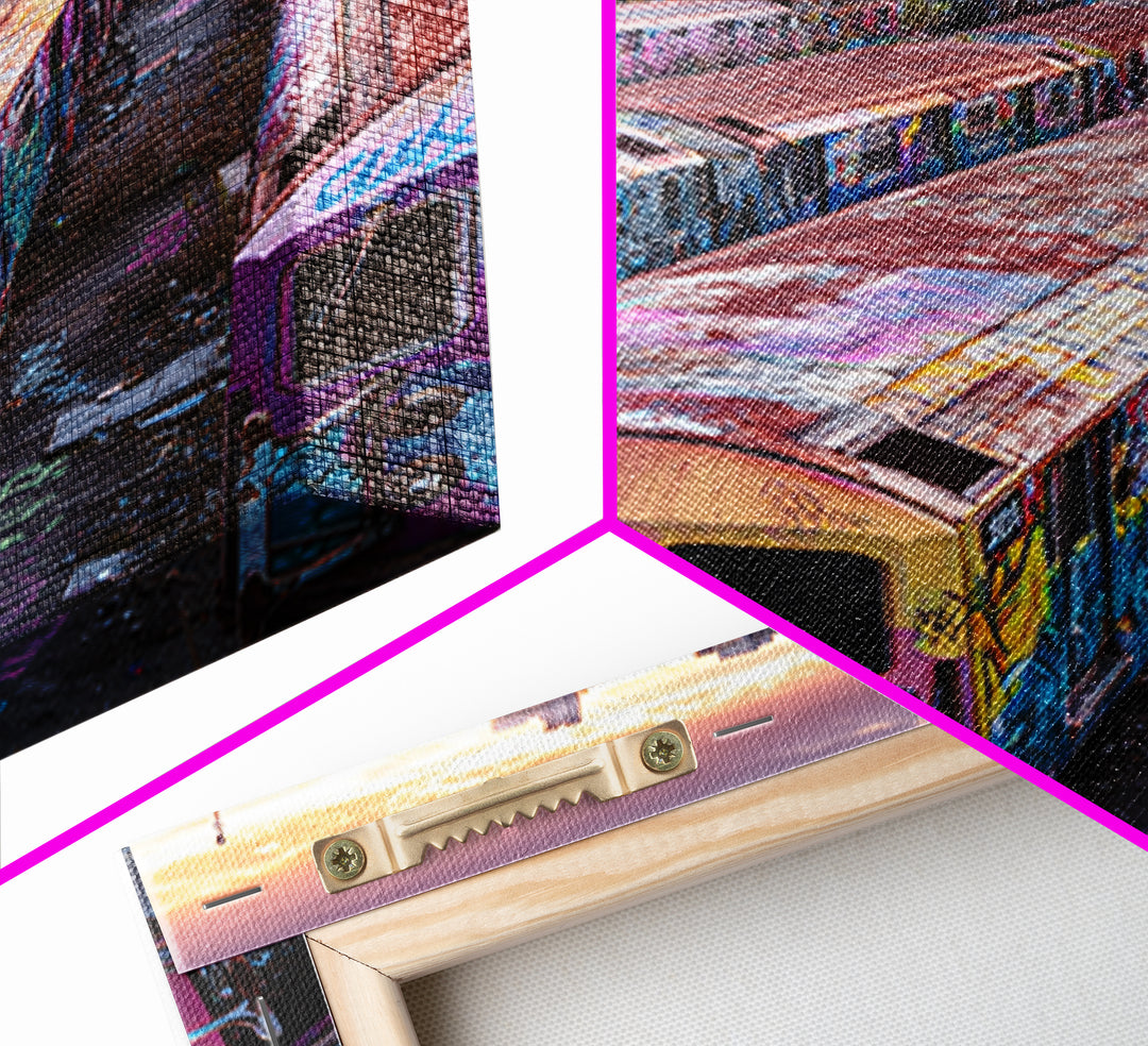 Abandoned Graffiti Covered Subway Trains Cityscape Urban Wall Art Print | Modern Wall Art Home Decor Gift For Him