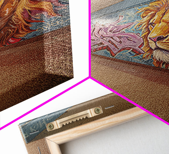 Artistic Lion Mural In City Tunnel Hallway Urban Street Art Decor | Vibrant Wall Art Print For Home Or Office Framed Canvas