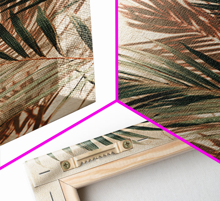 Palm Frond Shadow Botanical Wall Art, Tropical Leaf Canvas Print, Coastal Beige Modern Home Decor For Living Room Bedroom Wall Decor