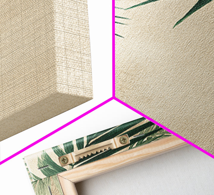 Palm Leaf Corner Botanical Wall Art, Minimal Tropical Canvas Print, Beige Coastal Decor For Living Room Bedroom Modern Wall Decor