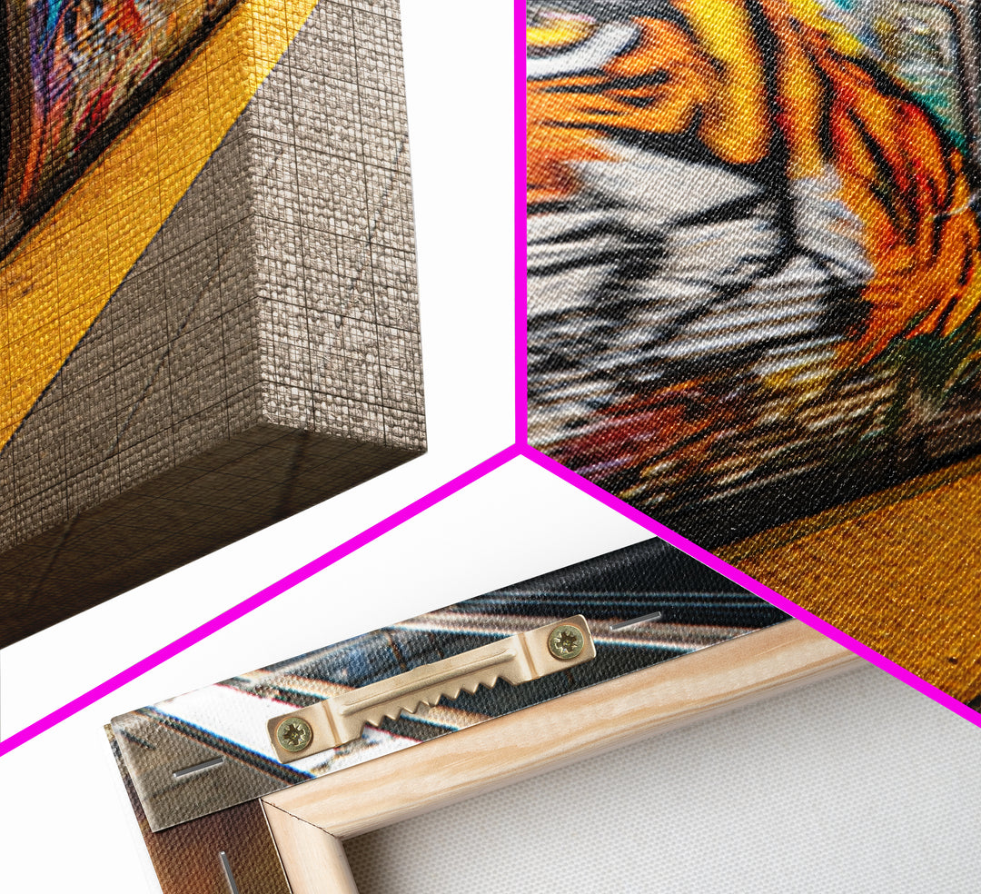 Expressive Tiger Graffiti Street Art Urban Wall Art Vibrant Subway Canvas Print For Edgy Home Decor And Wall Decor