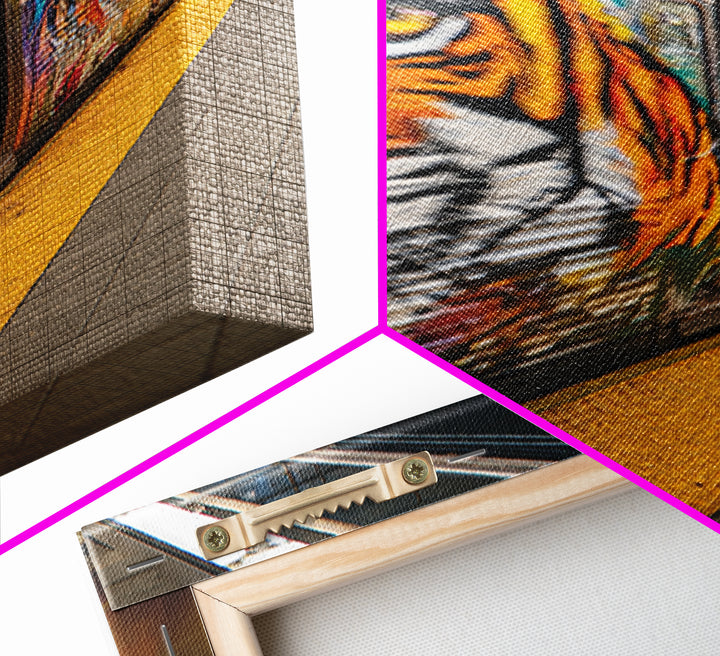 Expressive Tiger Graffiti Street Art Urban Wall Art Vibrant Subway Canvas Print For Edgy Home Decor And Wall Decor