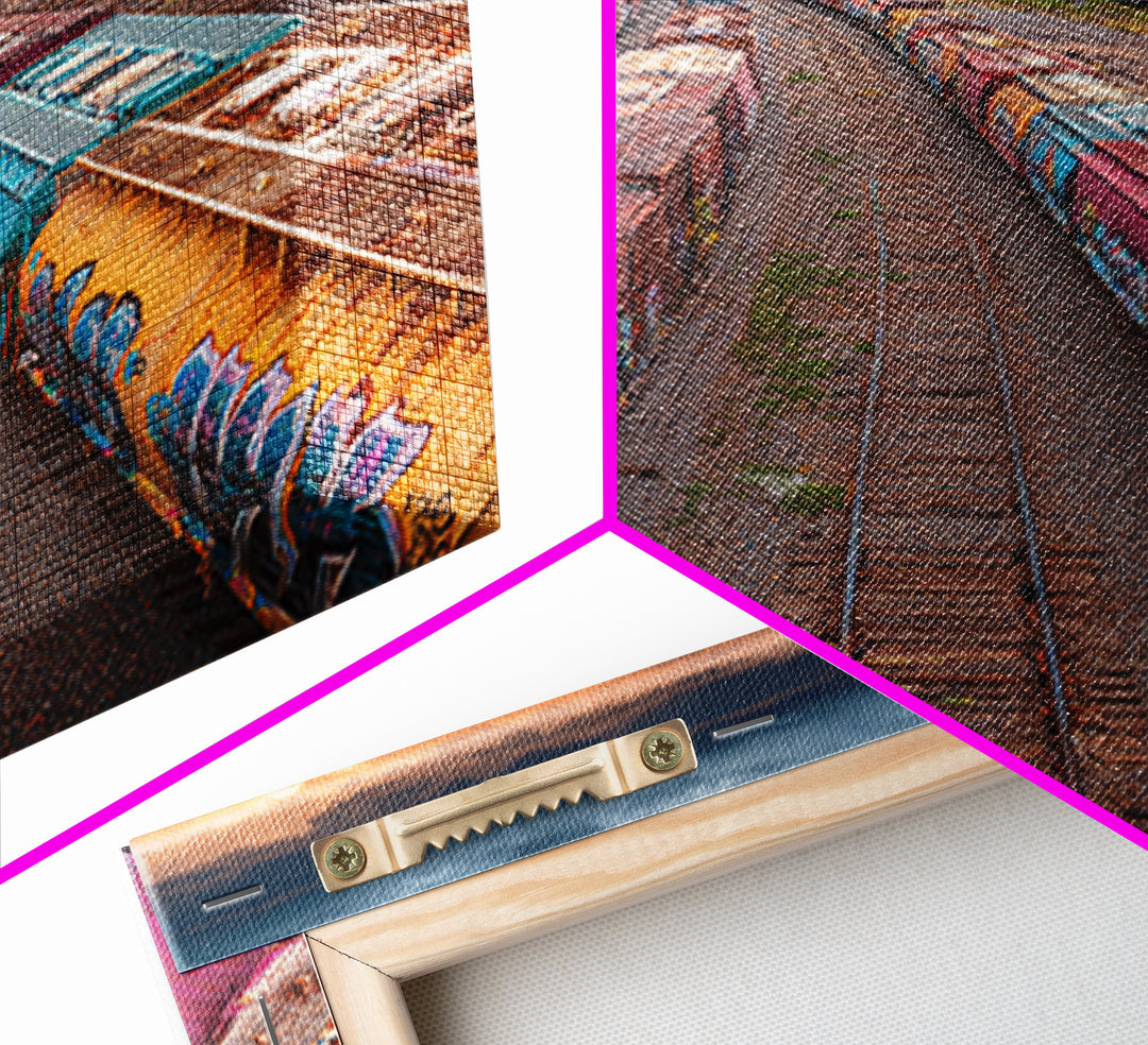 Train Yard Industrial Landscape With Rusty Graffiti Paintings | Contemporary Wall Art Urban Decor Framed Canvas Print