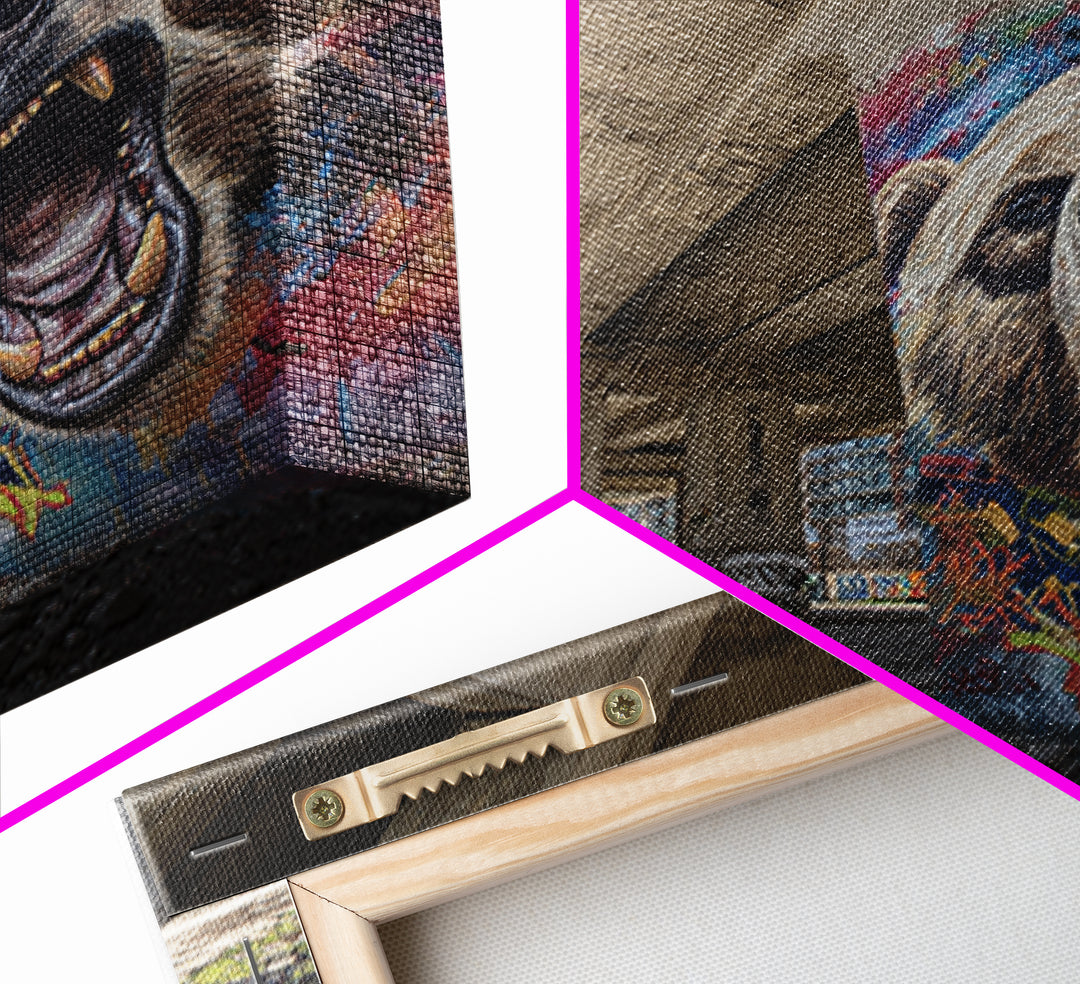 Roaring Grizzly Bear Graffiti Mural Under Concrete Bridge Wall Art For Man Cave And Urban Home Decor