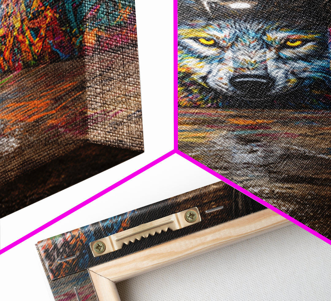 Colorful Wolf Graffiti Street Art Urban Wall Art Print Home Decor Vibrant Alley Framed Canvas Print