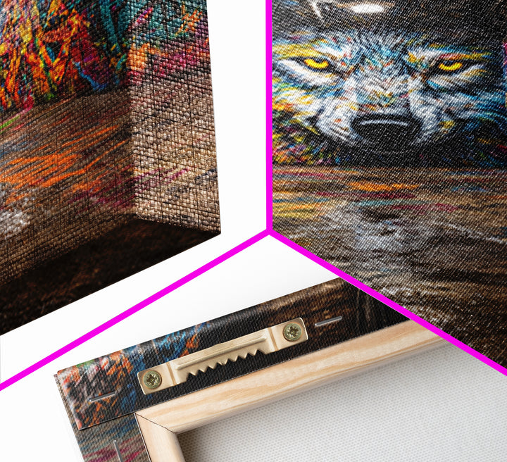 Colorful Wolf Graffiti Street Art Urban Wall Art Print Home Decor Vibrant Alley Framed Canvas Print