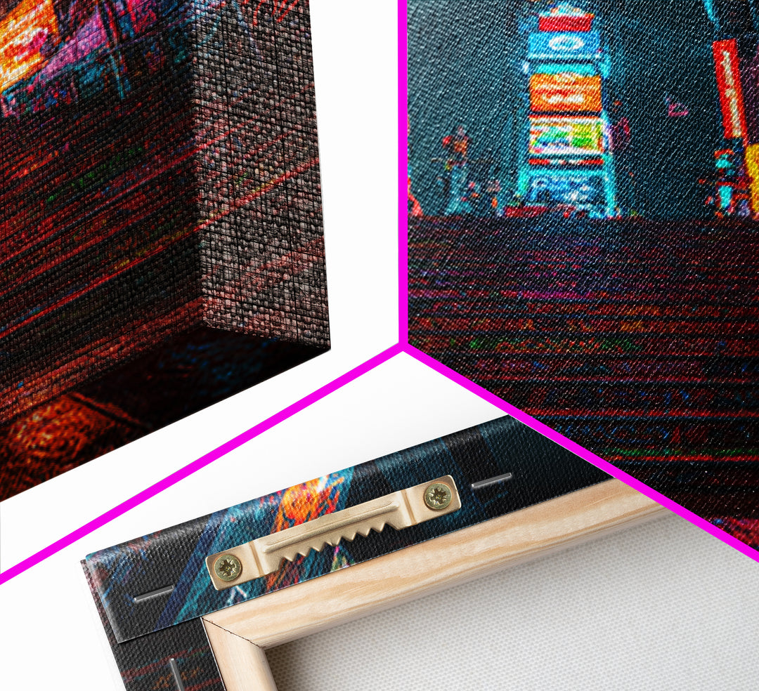 Moody Urban Graffiti Subway With Neon Lights And Rain Wall Art Canvas Print For Modern Street Decor