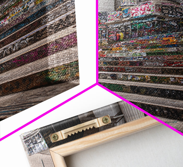 Vibrant Graffiti Covered Urban Steps Photography Wall Art Framed Canvas Print For Modern Industrial Home Decor