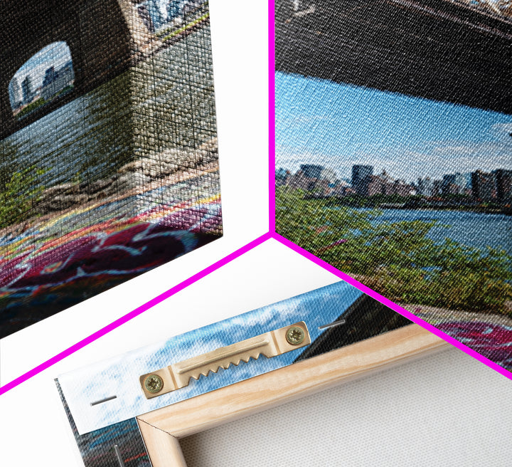 Urban Bridge And Graffiti Wall Over River Cityscape Photography Canvas Print Wall Art For Living Room Or Office Decor