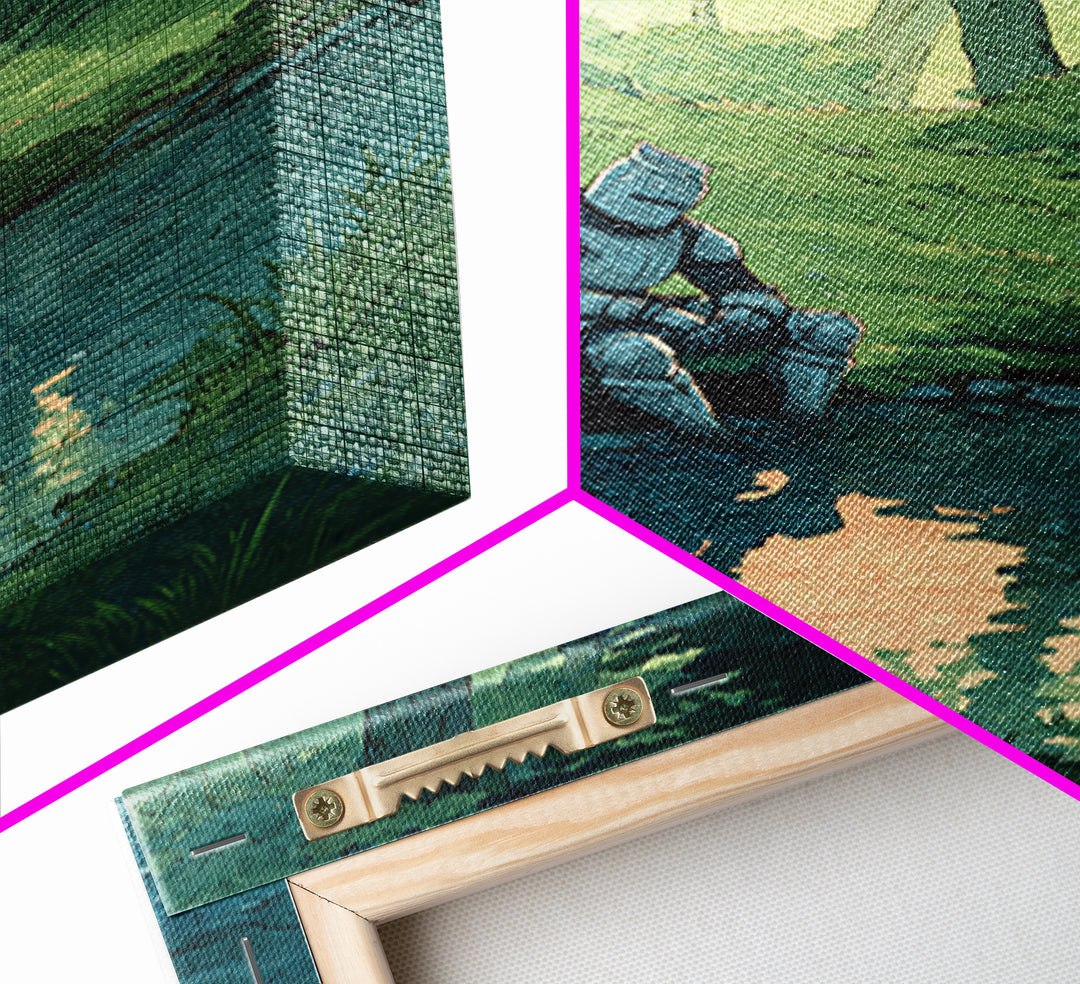 Solitary Knight In Medieval Armor Sitting Beside Forest Stream Original Wall Art With Contemporary And Fantasy Decor