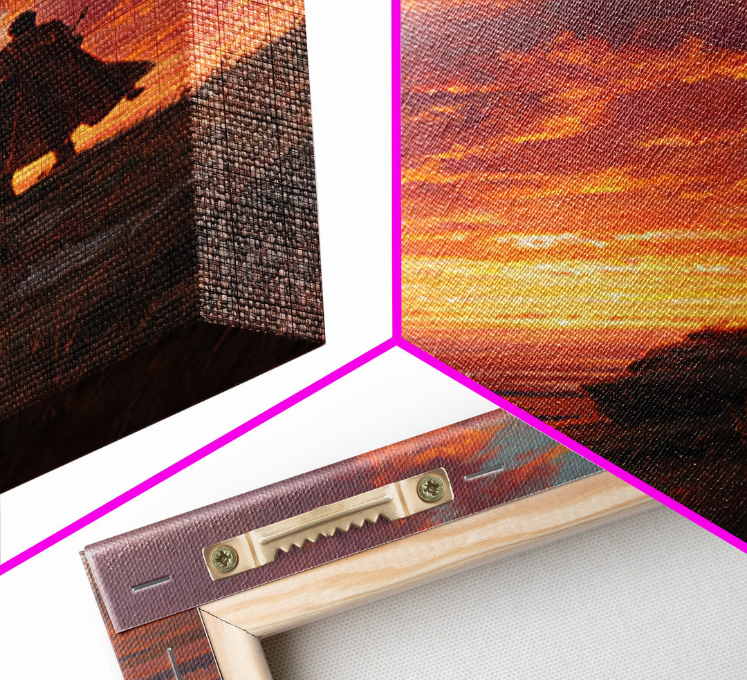 Heroic Knight Standing On Cliff At Sunset Dramatic Landscape Wall Art Large Framed Canvas Print For Living Room Decor