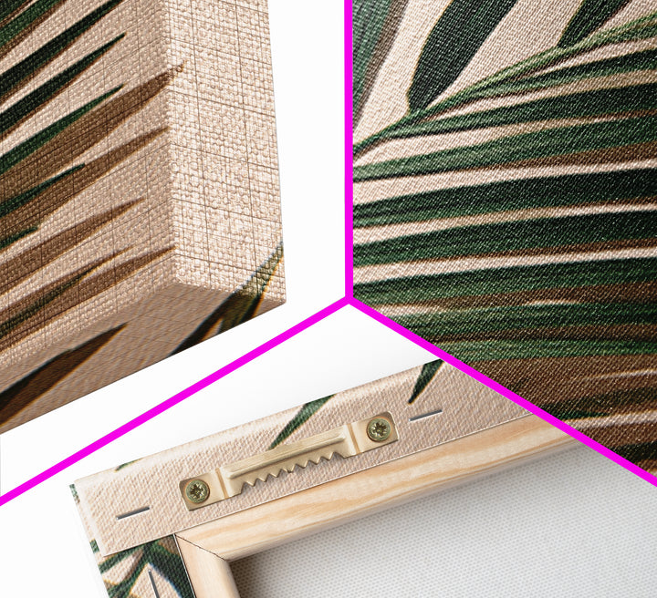 Green Palm Leaf Botanical Canvas Print, Tropical Wall Art, Coastal Home Decor, Minimalist Nature Print For Living Room, Modern Wall Decor