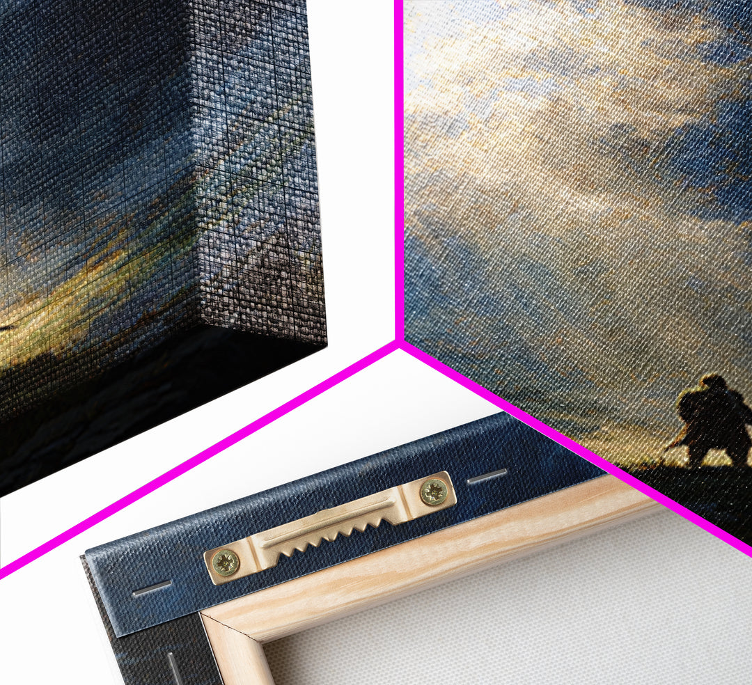 Dramatic Epic Knight Standing Among Mountains With Sword Overlooking Landscape Inspirational Wall Art Canvas Print