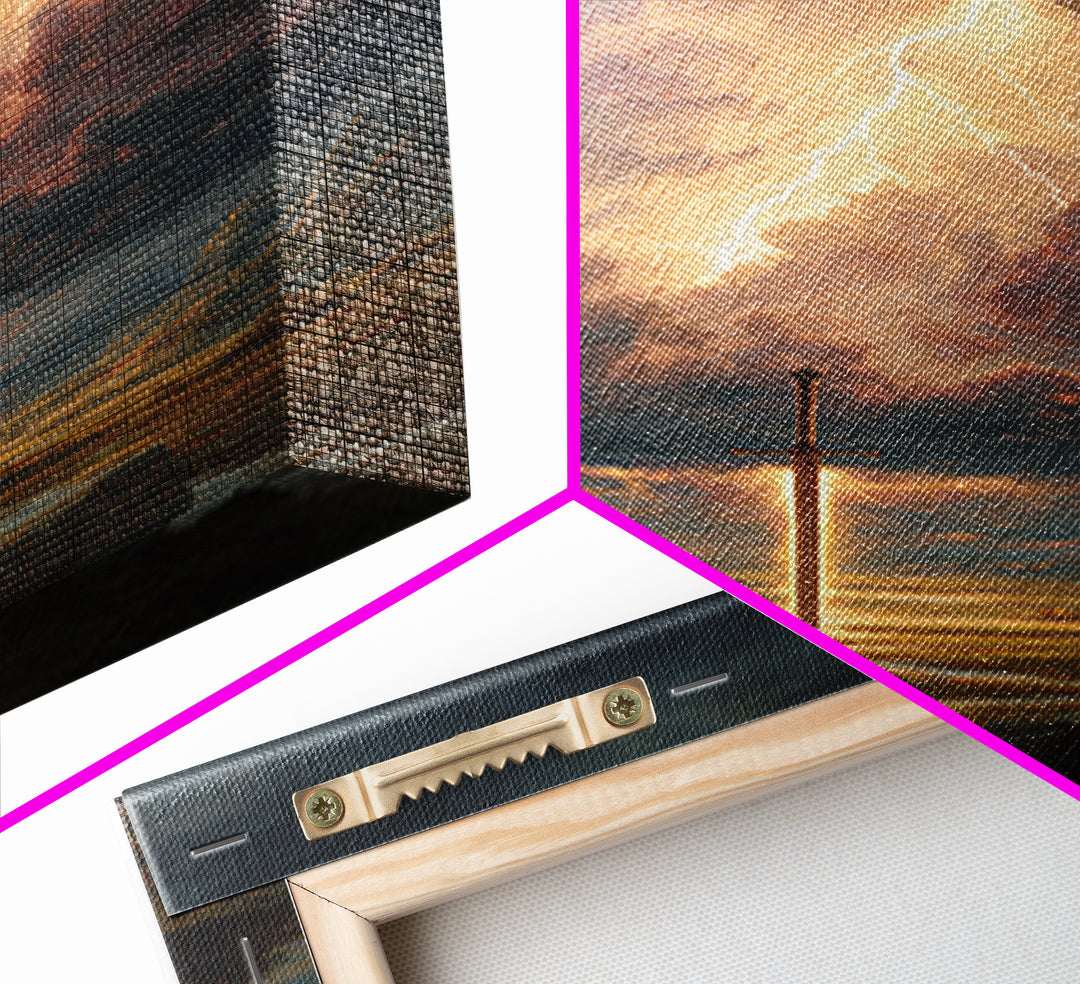 Epic Sword Lightning Storm Fantasy Wall Art Digital Painting Canvas Print For Fantasy Lovers And Gaming Room Decor