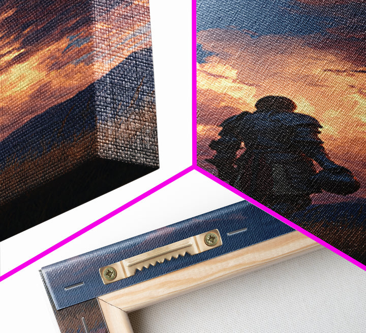 Knight Standing Under Dramatic Cloudy Sunset Sky Canvas Print Medieval Wall Art For Living Room And Office Decor