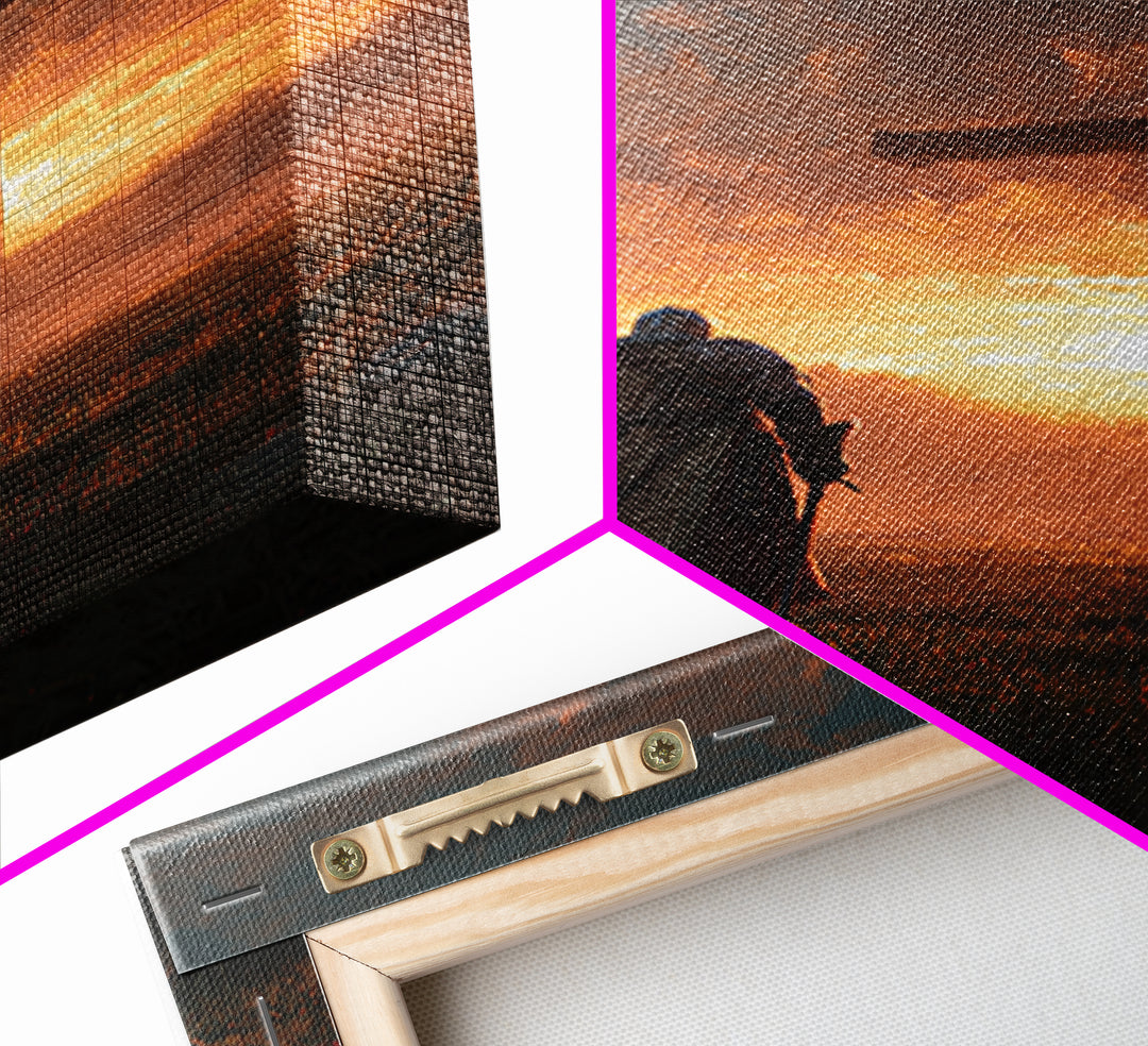 Knight Kneeling Before Large Cross At Sunset Spiritual Wall Art Framed Canvas Print Religious Artwork For Home Decor