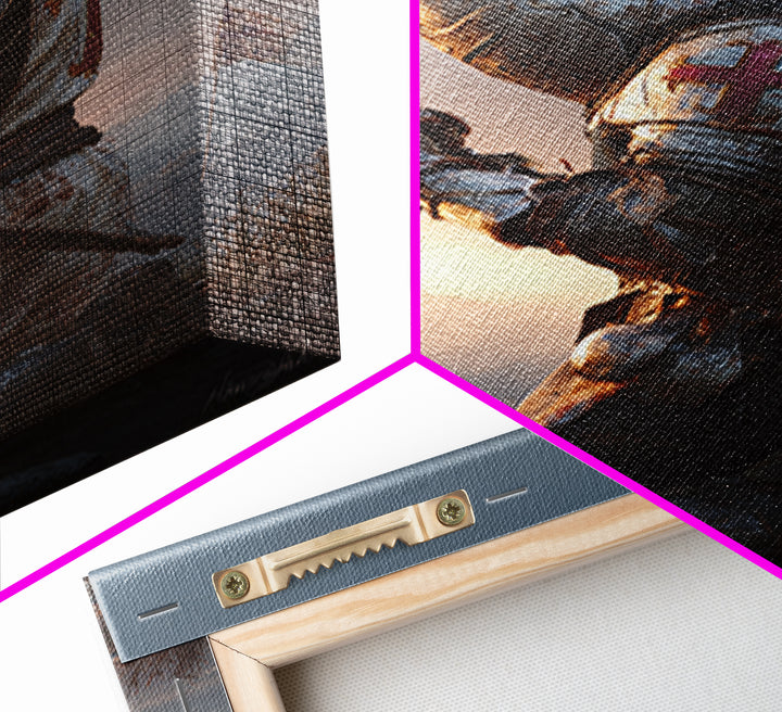 Medieval Knight In Armor Kneeling With Sword At Sunset Dramatic Fine Art Print For Historical And Fantasy Wall Art