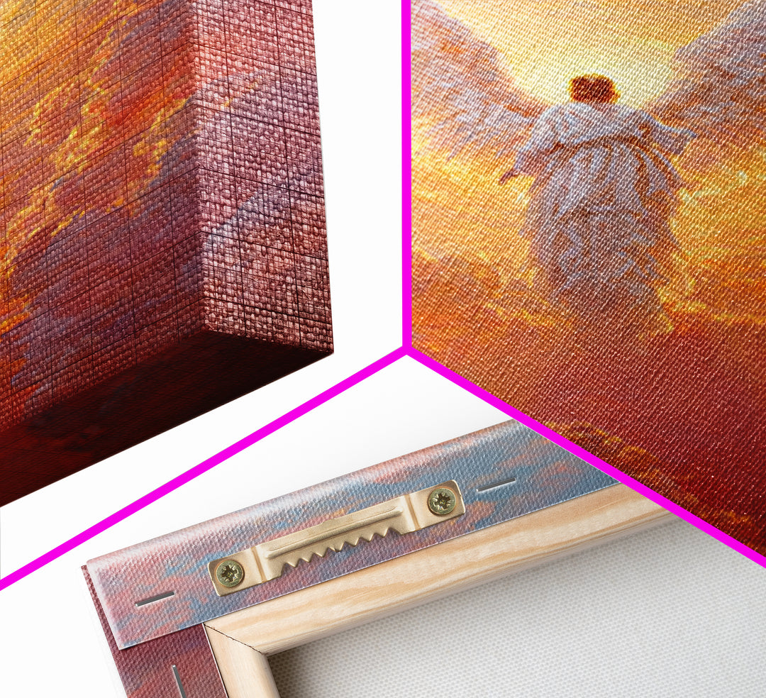 Glowing Angel In Radiant Sunset Sky Symbolic Spiritual Painting Wall Art Framed Canvas Print