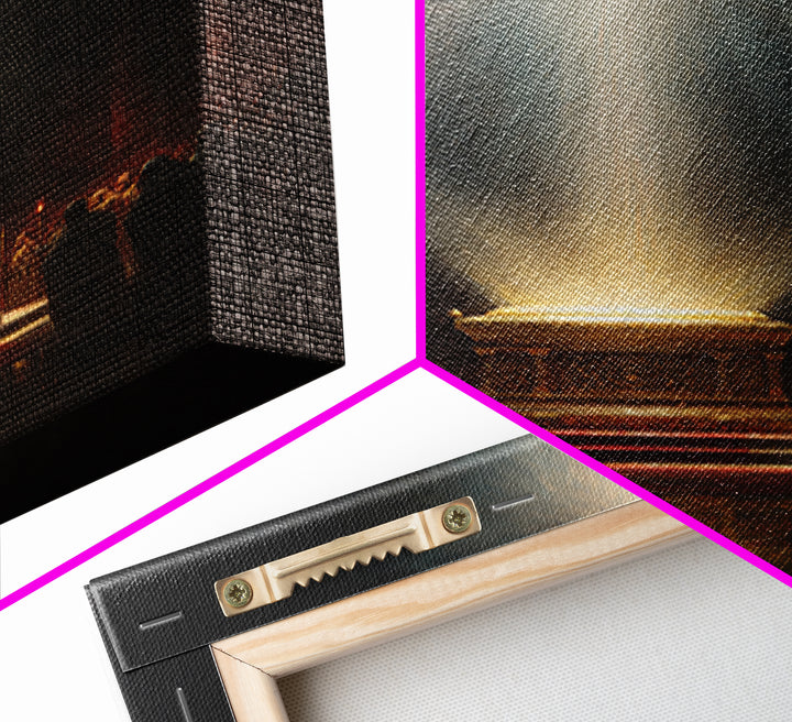 Golden Glowing Ark Illuminated By Light Rays Wall Art Framed Canvas Print For Religious Home Decor Gift
