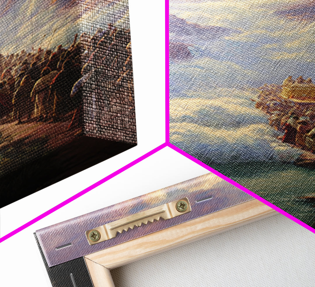 Dramatic Biblical Crossing River Scene Religious Wall Art Framed Canvas Print Spiritual Home Decor