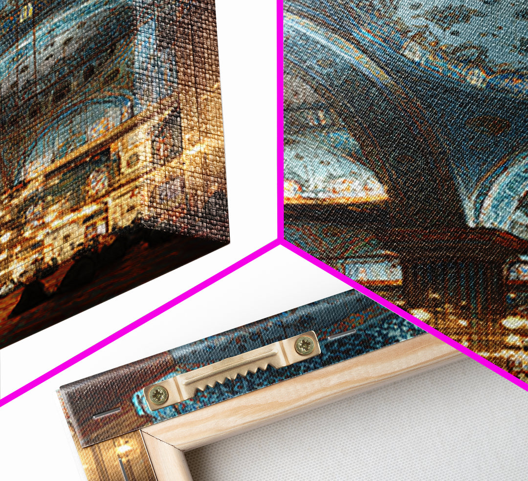 Intricate Islamic Blue Mosque Interior Wall Art Framed Canvas Print Religious Home Decor Spiritual Art Print
