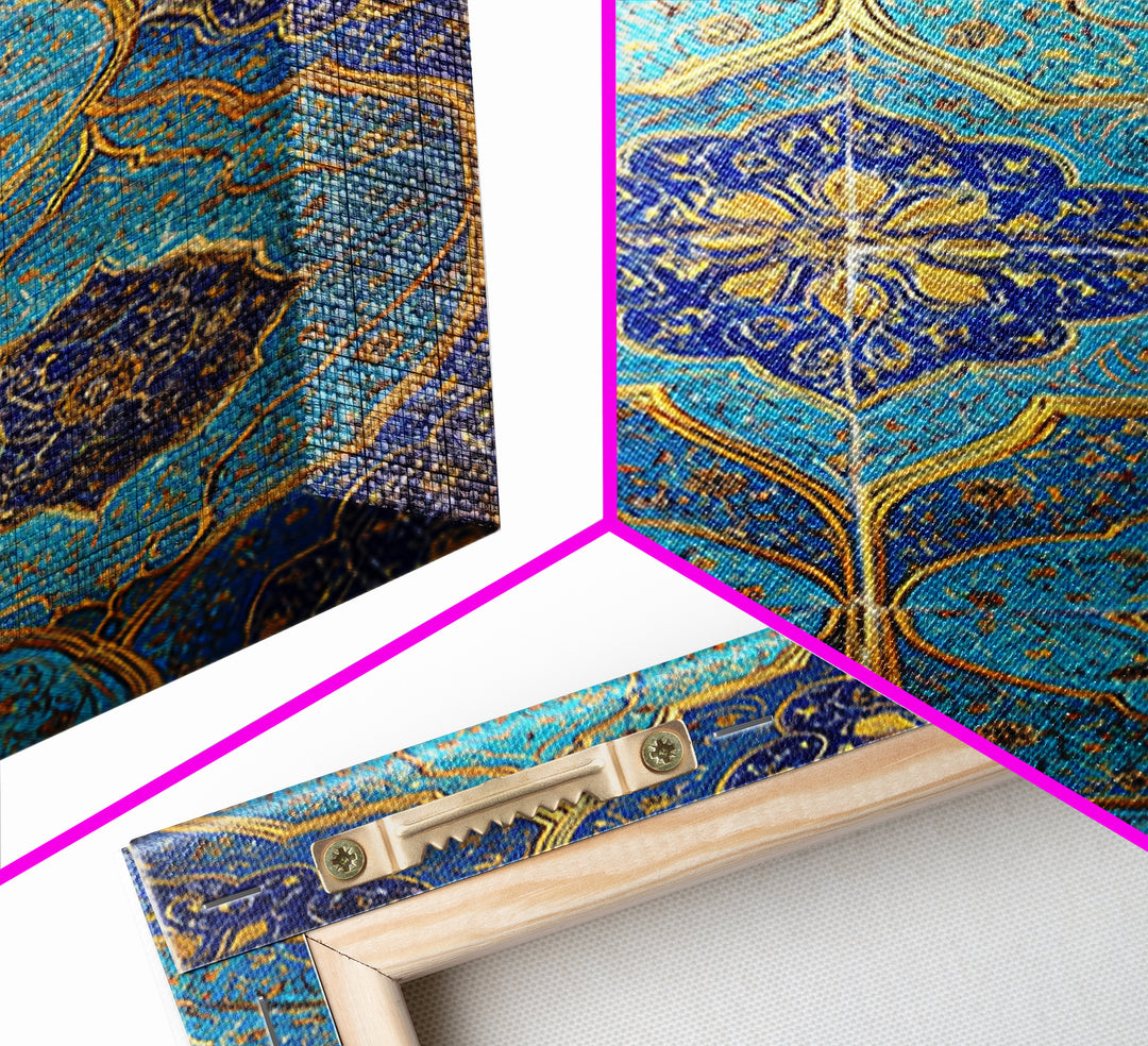 Intricate Blue And Gold Islamic Tile Pattern Wall Art Photography Print For Home Decor