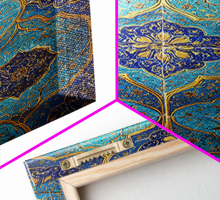 Intricate Blue And Gold Islamic Tile Pattern Wall Art Photography Print For Home Decor