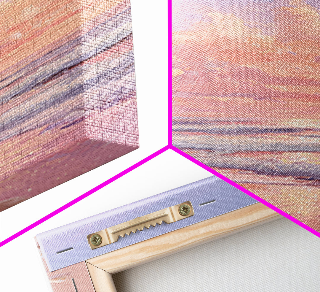 Pastel Ocean Sunrise With Seashells Canvas Print, Coastal Wall Art, Beach House Decor, Seascape Painting, Gift For Her, Home Decor
