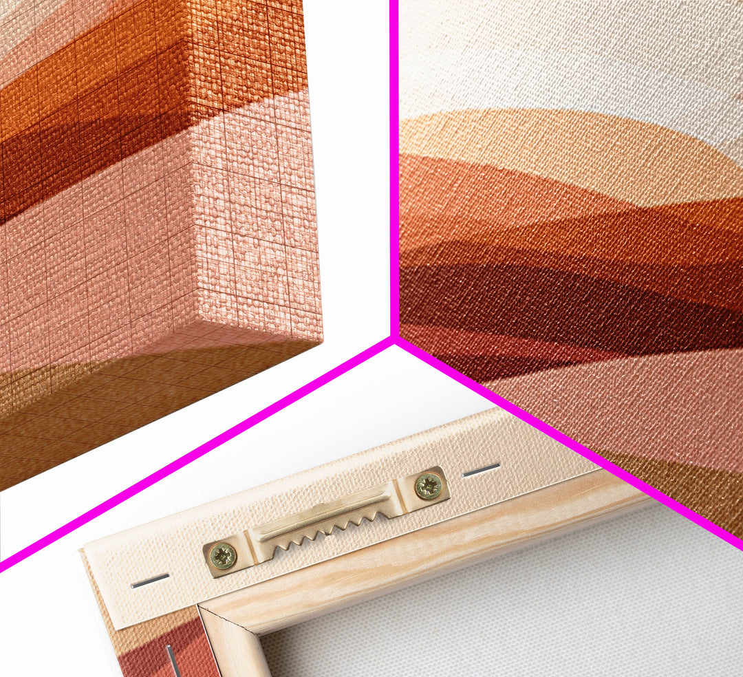 Terracotta Desert Sunrise Over Layered Hills Framed Canvas Print, Boho Wall Art, Earth Tone Decor, Large Abstract Landscape