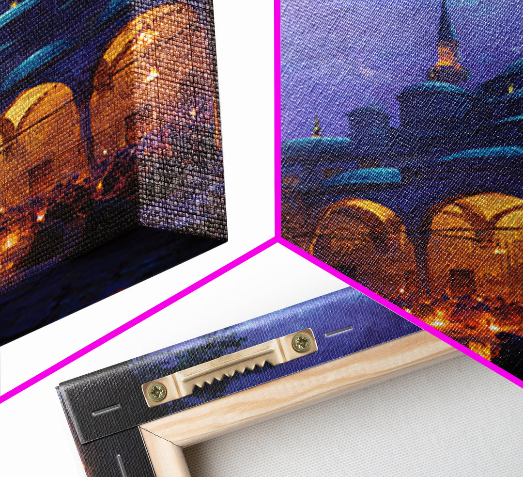 Starry Night Prayer Scene With Glowing Lamps And Mesmerizing Night Sky In Traditional Islamic Architecture Wall Art