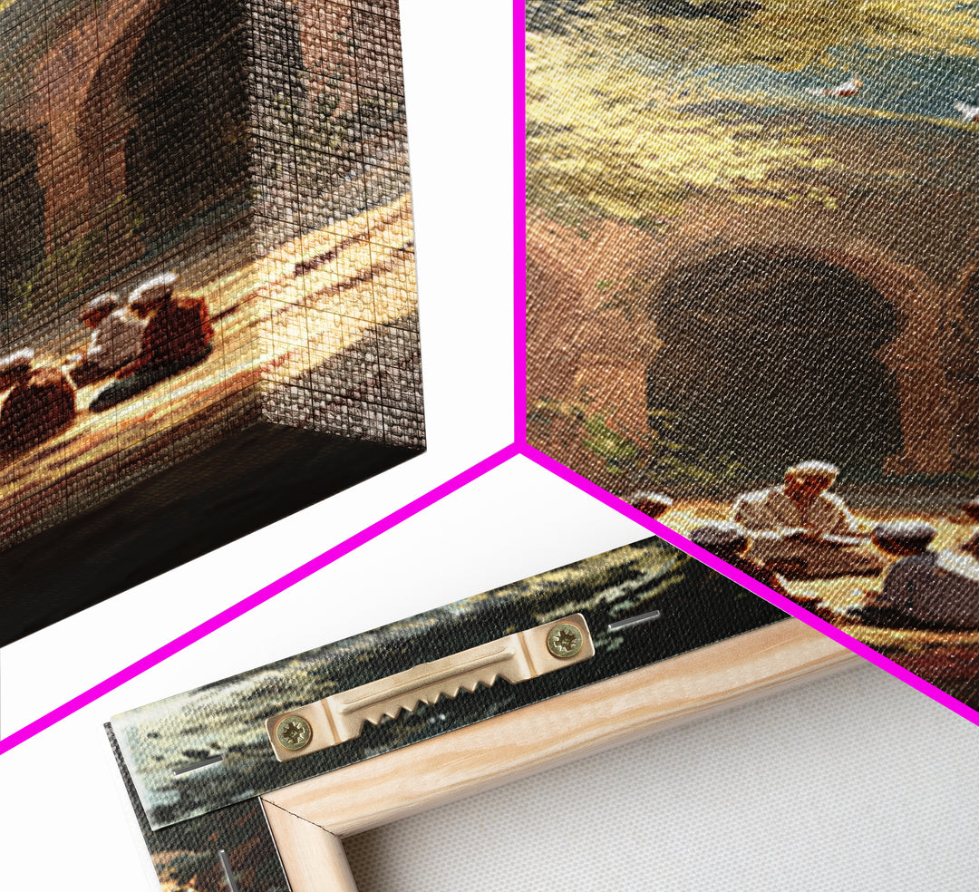 Golden Doves In Sunlit Forest Scenic Nature Painting Framed Canvas Print Rustic Cozy Wall Art For Home