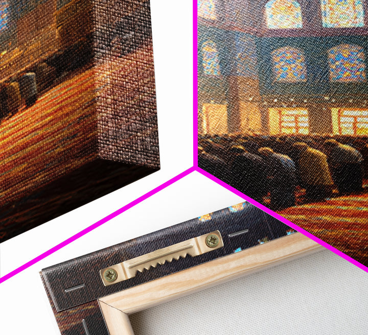Crowded Mosque Worshippers Prayer Scene Religious Painting Wall Art Canvas Print For Home