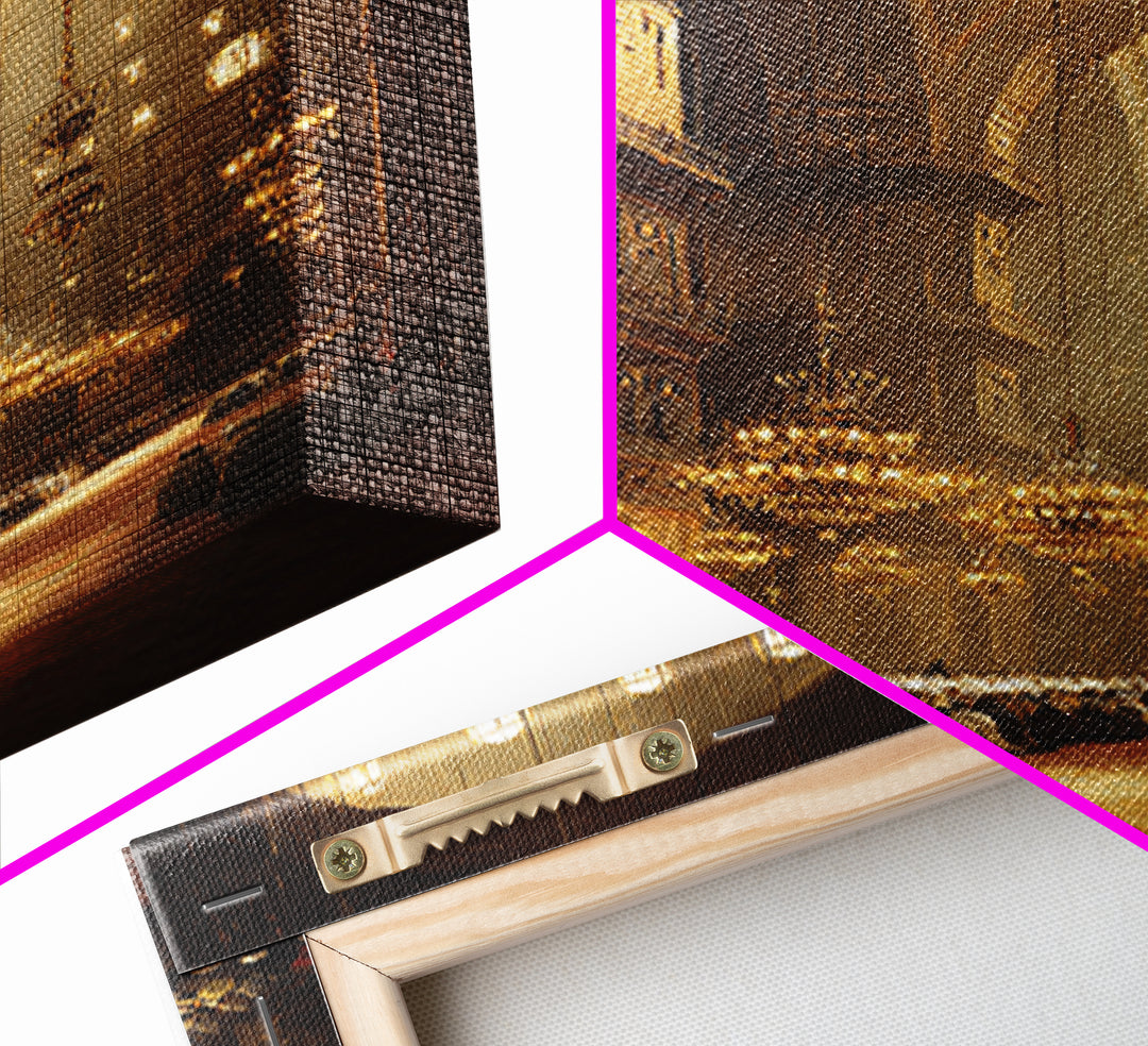 Majestic Mosque Interior With Warm Golden Light And Praying Crowd Religious Wall Art Perfect Home Decor