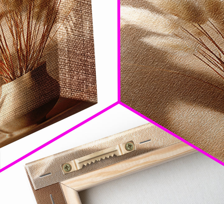Minimal Pampas Grass In Ceramic Vase Wall Art, Neutral Wall Art, Wabi Sabi Decor, Beige Bedroom Canvas Print Gift For Her