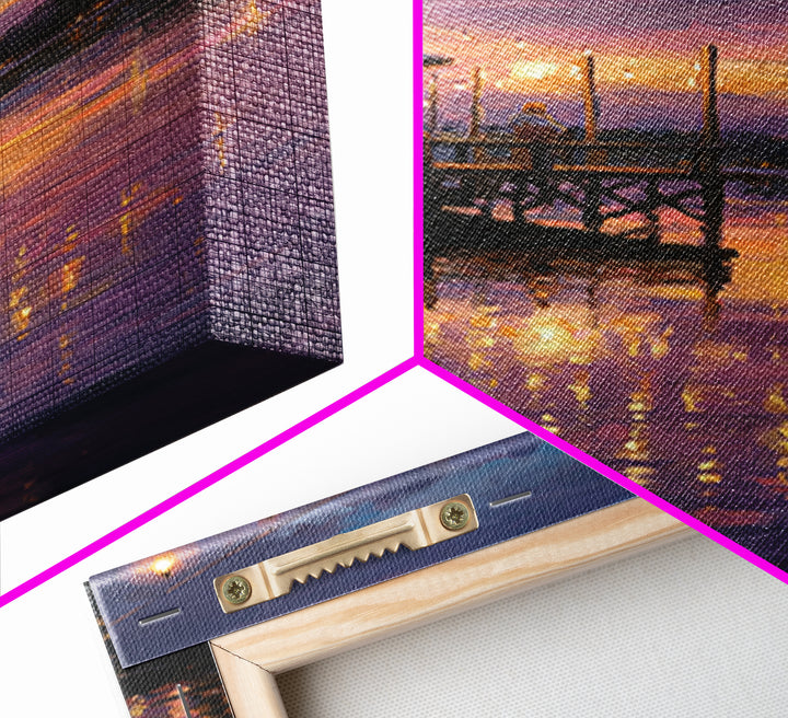 Sunset Pier Scene With Soft Glow And String Lights Romantic Evening Canvas Print Wall Art For Dining Room Living Room And Home Decor