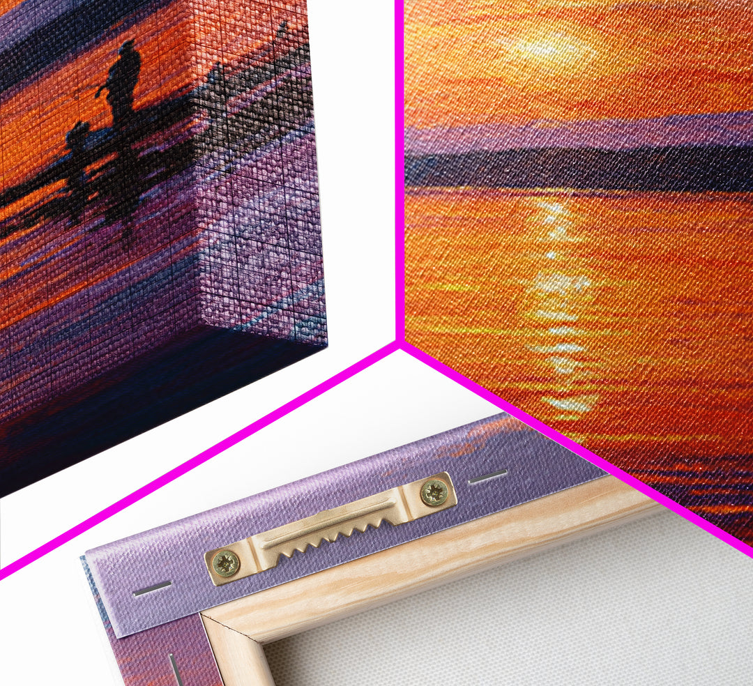 Peaceful Sunset Fishing Oil Painting Wall Art Framed Canvas Print For Living Room Decor And Rustic Home