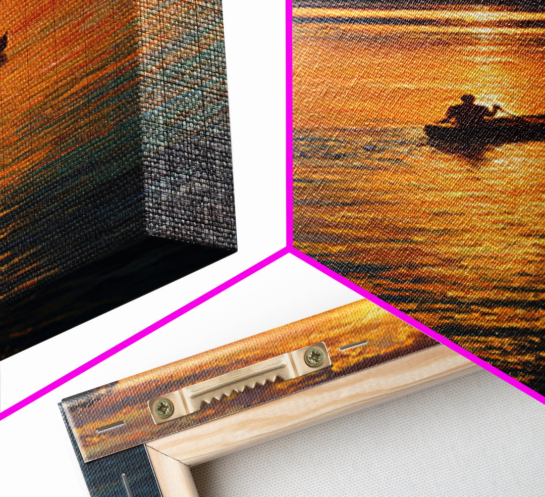 Tranquil Sunset Canoe Scene Oil Painting Wall Art Framed Canvas Print For Living Room Home Decor