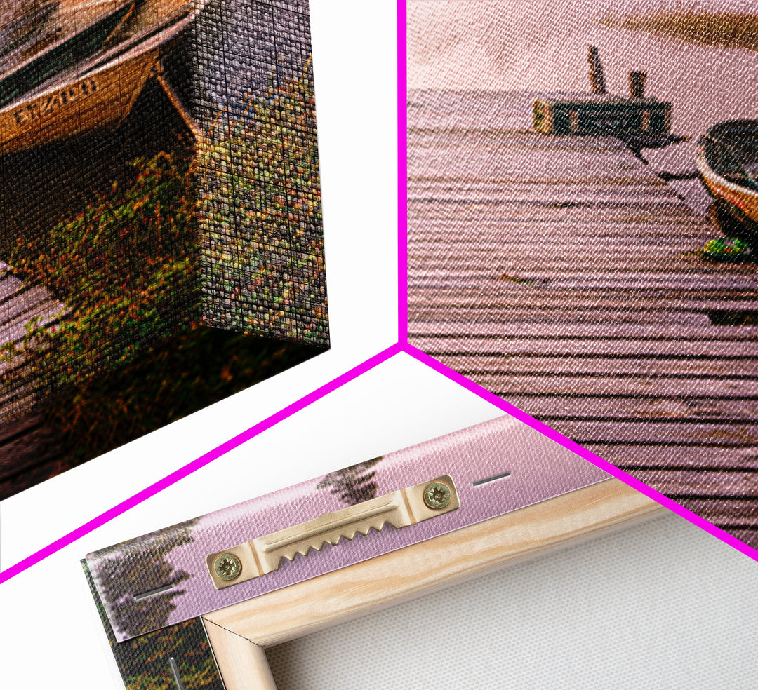Peaceful Foggy Lake Morning With Wooden Dock Wall Art Canvas Print For Rustic Cabin And Home Decor