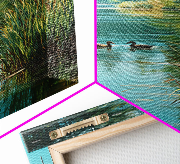Tranquil Ducks On A Calm Lake Nature Scene Oil Painting Canvas Print For Rustic Living Room Wall Art And Cabin Home Decor