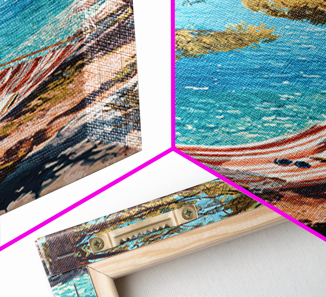 Tranquil Coastal Scene With Hammock Overlooking Sparkling Blue Ocean Landscape Painting Canvas Print Framed Canvas Print Wall Art Decor