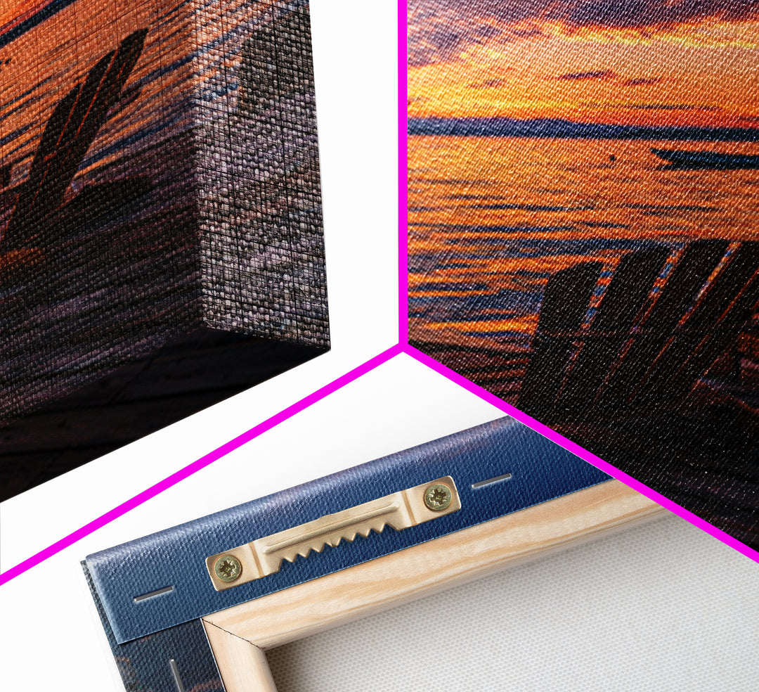 Serene Sunset Over Lake With Adirondack Chairs On Dock Classic Landscape Wall Art Canvas Print