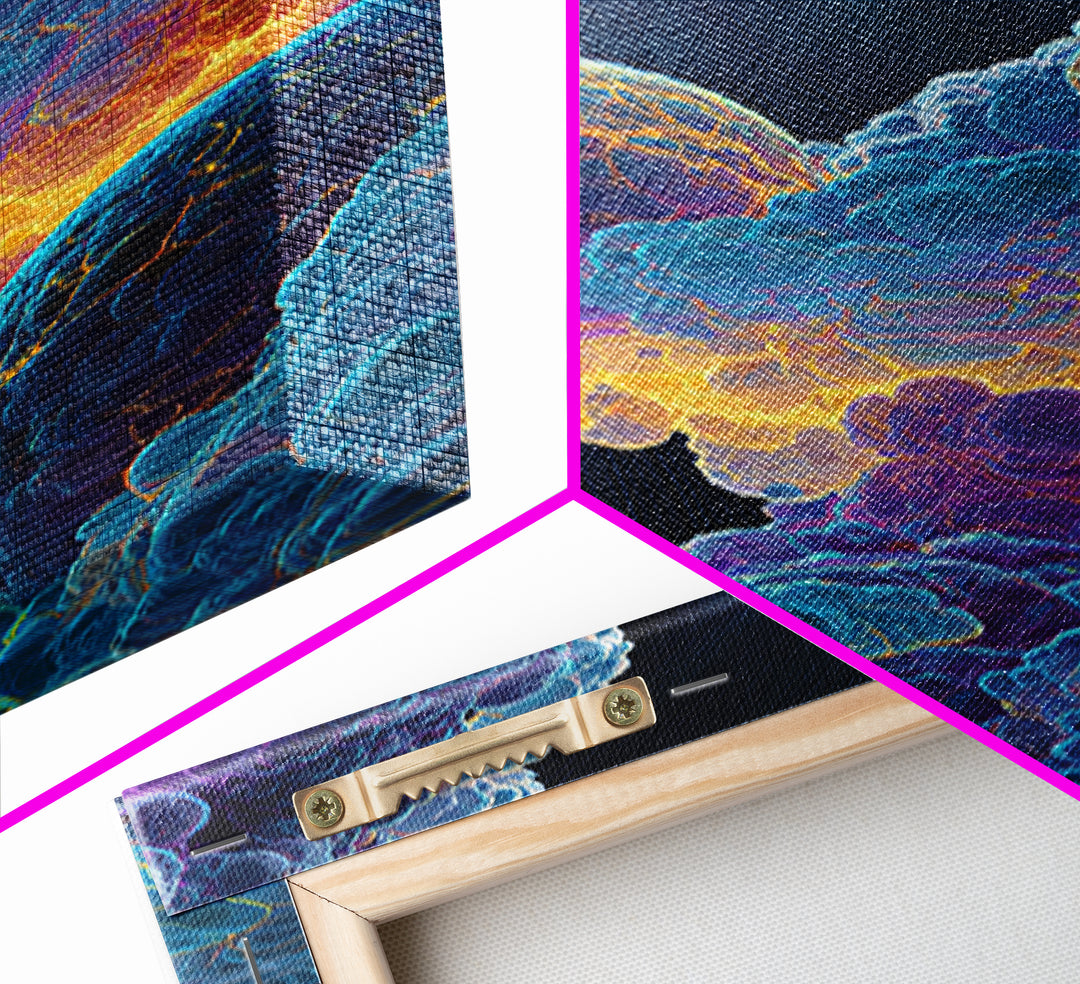 Surreal Cosmic Planets In Storm Clouds Wall Art, Psychedelic Space Print, Celestial Fantasy Home Decor, Moody Bedroom Gift