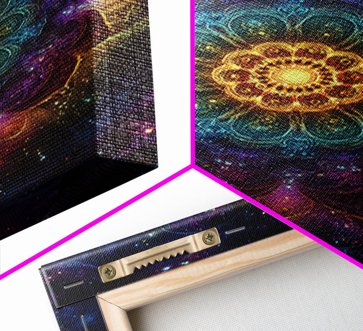 Vibrant Mandala Abstract Wall Art With Glittering Lights Framed Canvas Print For Modern Home Decor