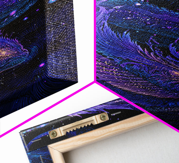Celestial Twin Dragon Canvas Print, Purple Blue Fantasy Art, Mythical Space Wall Decor For Gamer Room And Unique Gift Idea