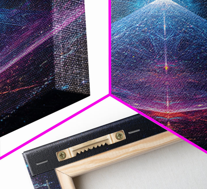 Futuristic Neon Glowing Pyramid Sci Fi Digital Art Canvas Print Modern Abstract Wall Art For Office Home Decor
