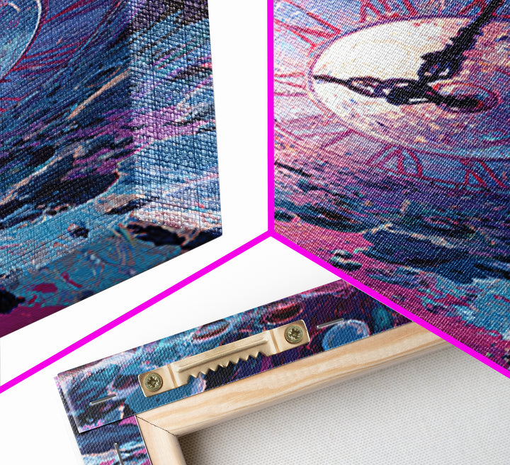 Surreal Clock Vortex In Cosmic Ruins, Time Fantasy Wall Art, Psychedelic Canvas Print, Celestial Decor, Statement Artwork