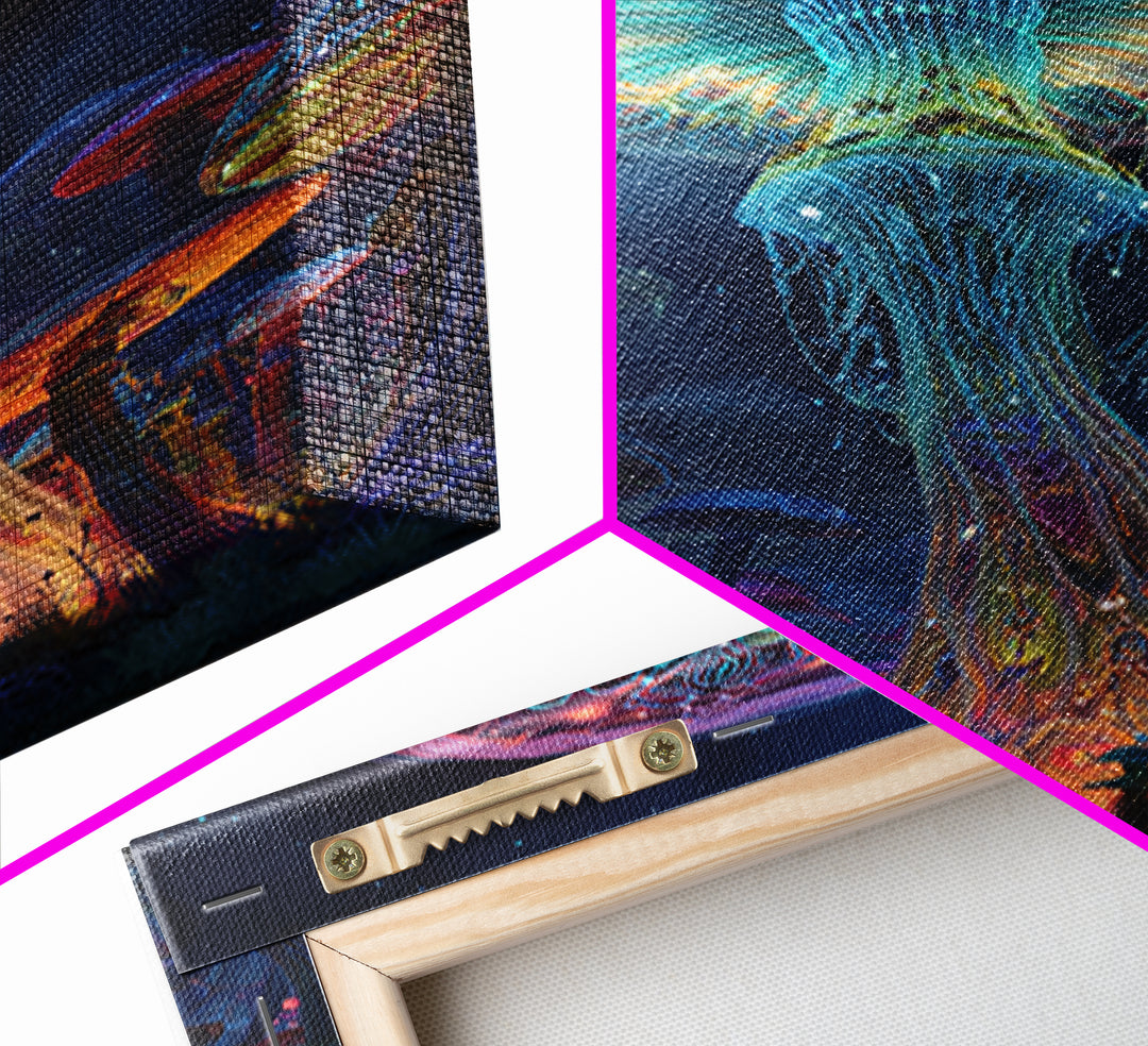 Vibrant Neon Mushroom Fantasy Landscape Canvas Print With Glowing Magical Fungi In A Mystical Night Forest Wall Art