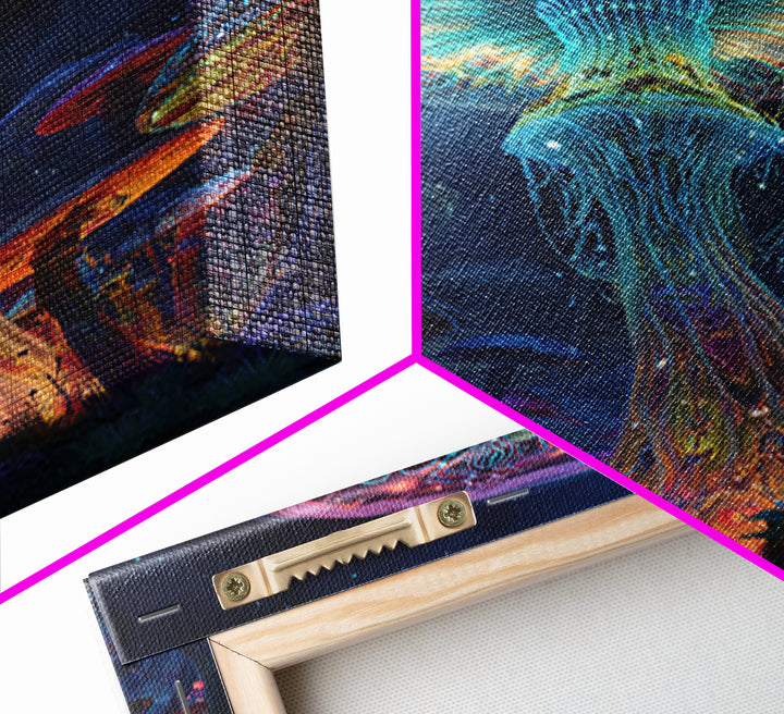 Vibrant Neon Mushroom Fantasy Landscape Canvas Print With Glowing Magical Fungi In A Mystical Night Forest Wall Art