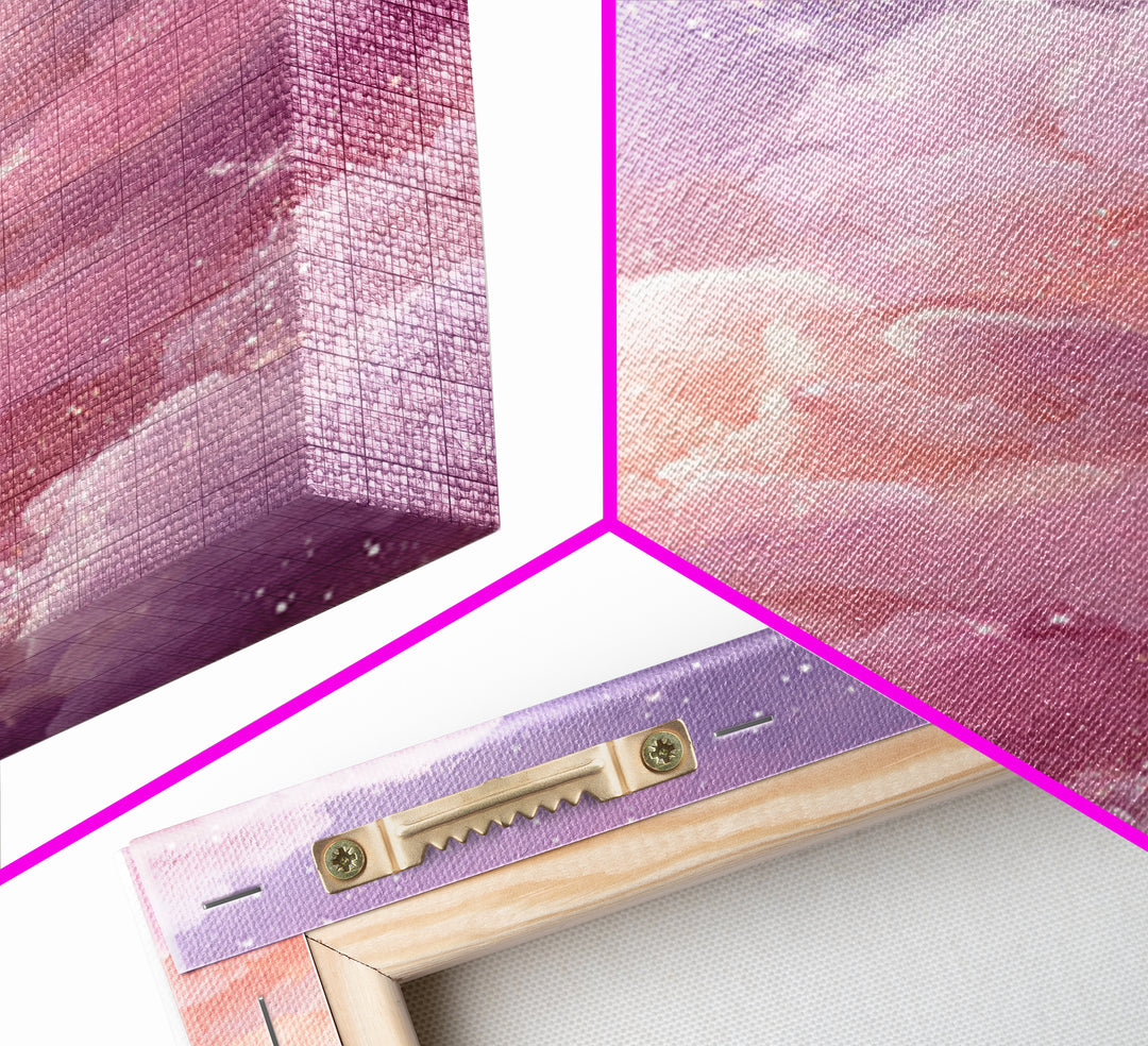 Sparkling Pink Clouds Under Starry Sky Canvas Print, Celestial Wall Art For Dreamy Bedroom Decor And Whimsical Nursery Decor
