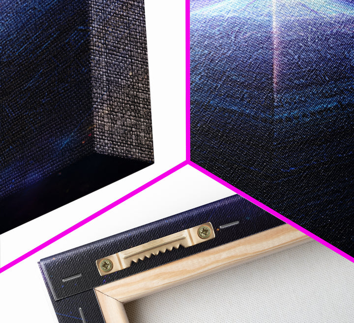Luminous Cosmic Pyramid In Starry Space Wall Art, Geometric Sci Fi Art Print, Futuristic Decor, Mystical Statement Wall Art